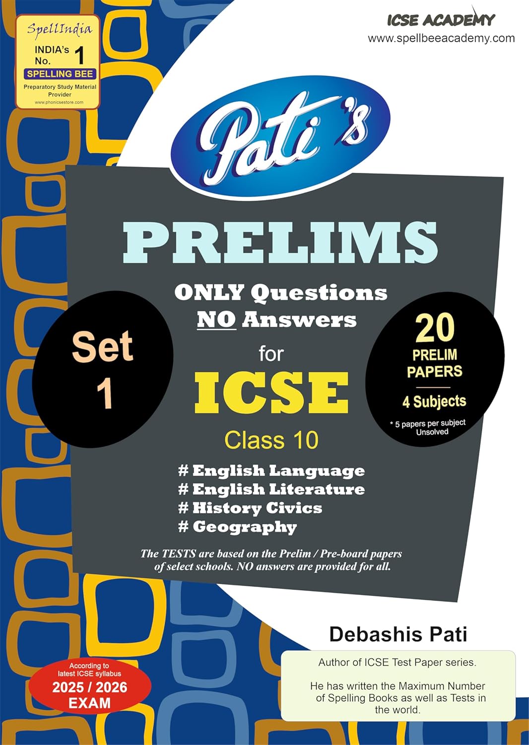Set 1 : ICSE Class 10 School - 2025 Board Exams - 20 Prelim Papers Unsolved of 4 Subjects - 5 papers per subject : (English Language, English Literature, History & Civics and Geography)